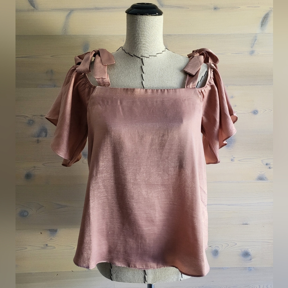 Soprano Butterfly Off Shoulder Square Neck Tie Top Pink size XS - Picture 3 of 8